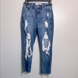 Hollister Blue Ankle Cropped Distressed Jeans